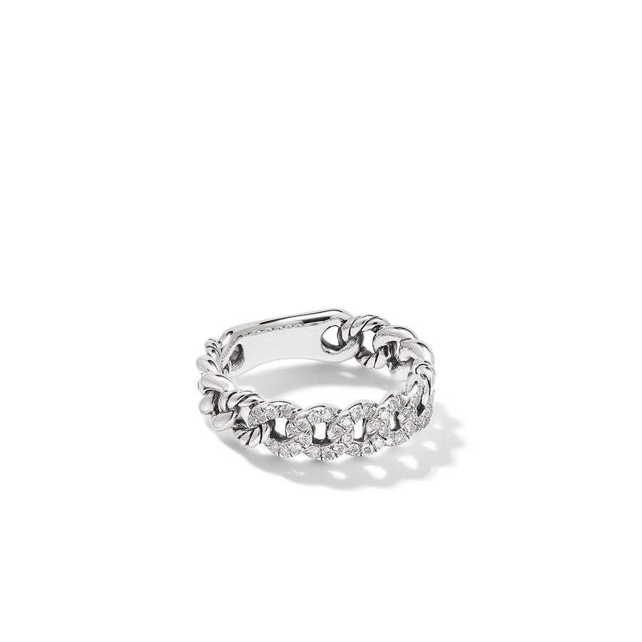 Belmont Curb Link Band Ring in Sterling Silver with Pave Diamonds