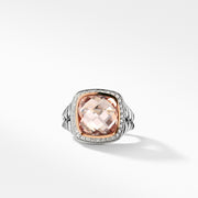 Albion Ring in Sterling Silver with Morganite, Pave Diamonds and 18K Rose Gold