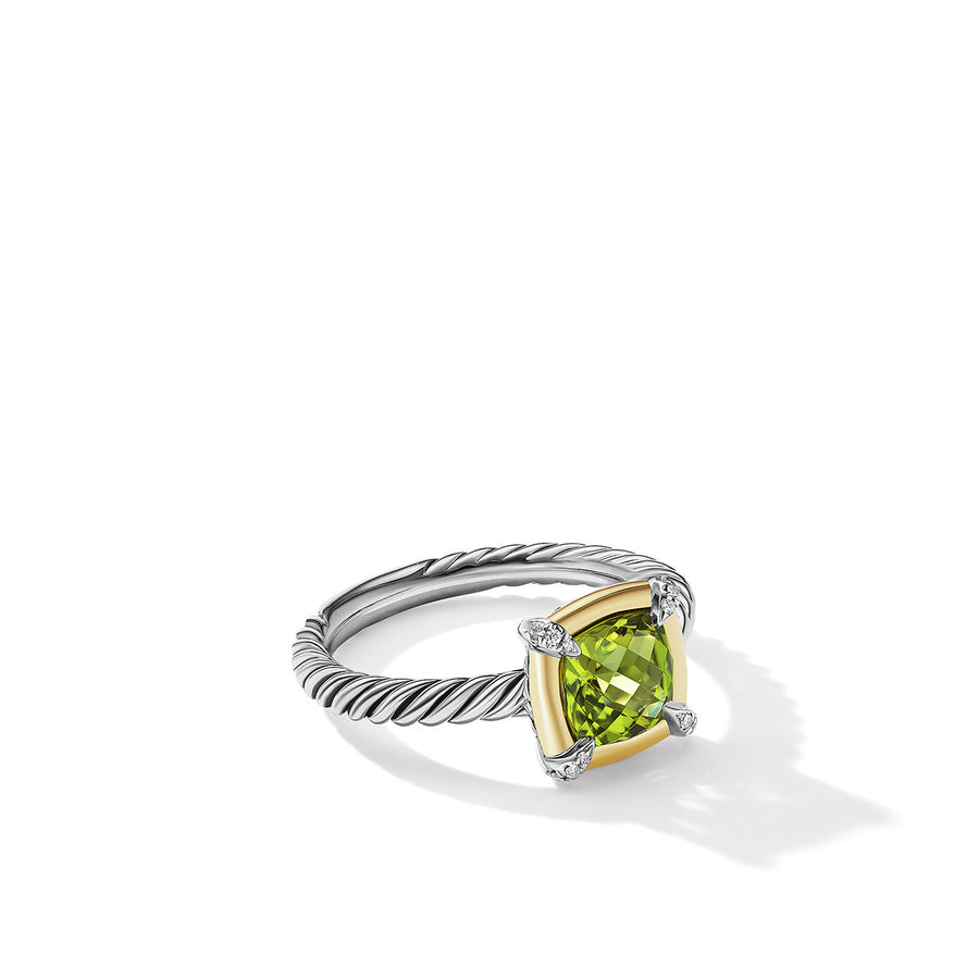 Petite Chatelaine Ring in Sterling Silver with Peridot, 18K Yellow Gold and Pave Diamonds