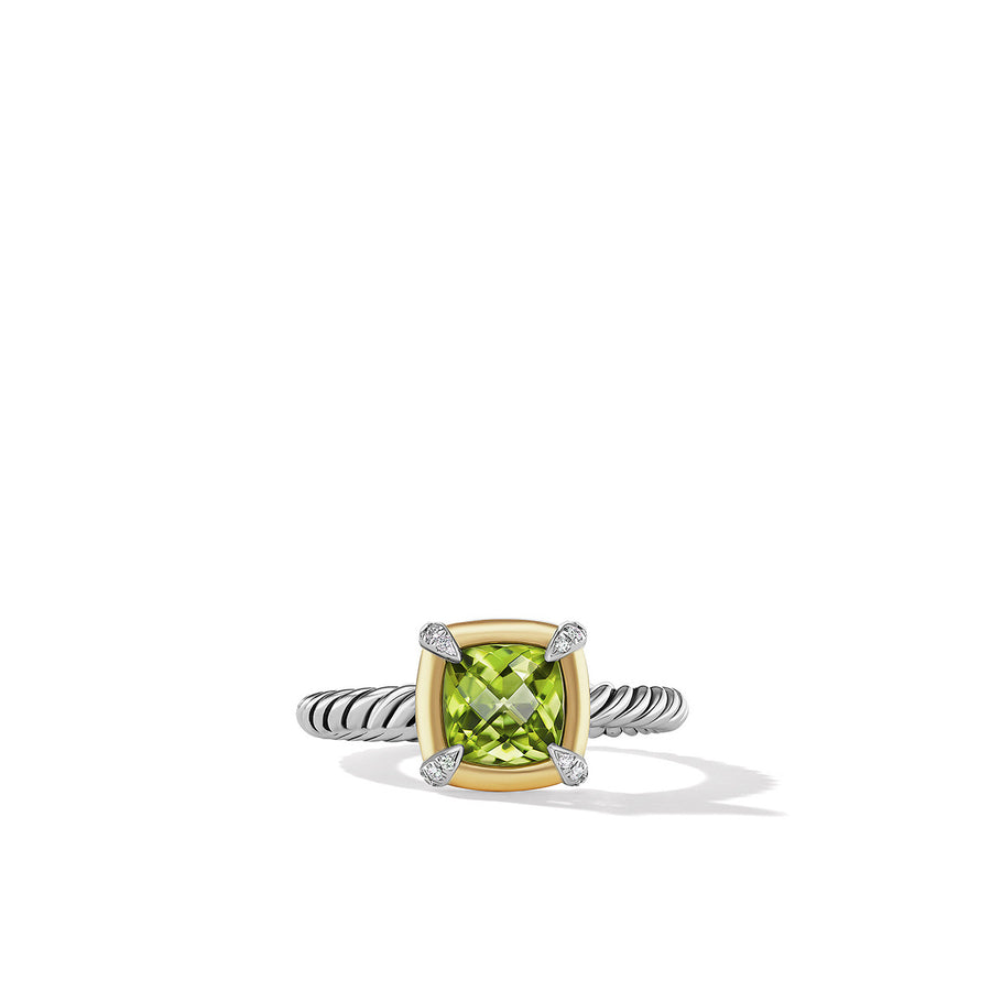 Ring with Peridot, 18K Yellow Gold Bezel and Pave Diamonds