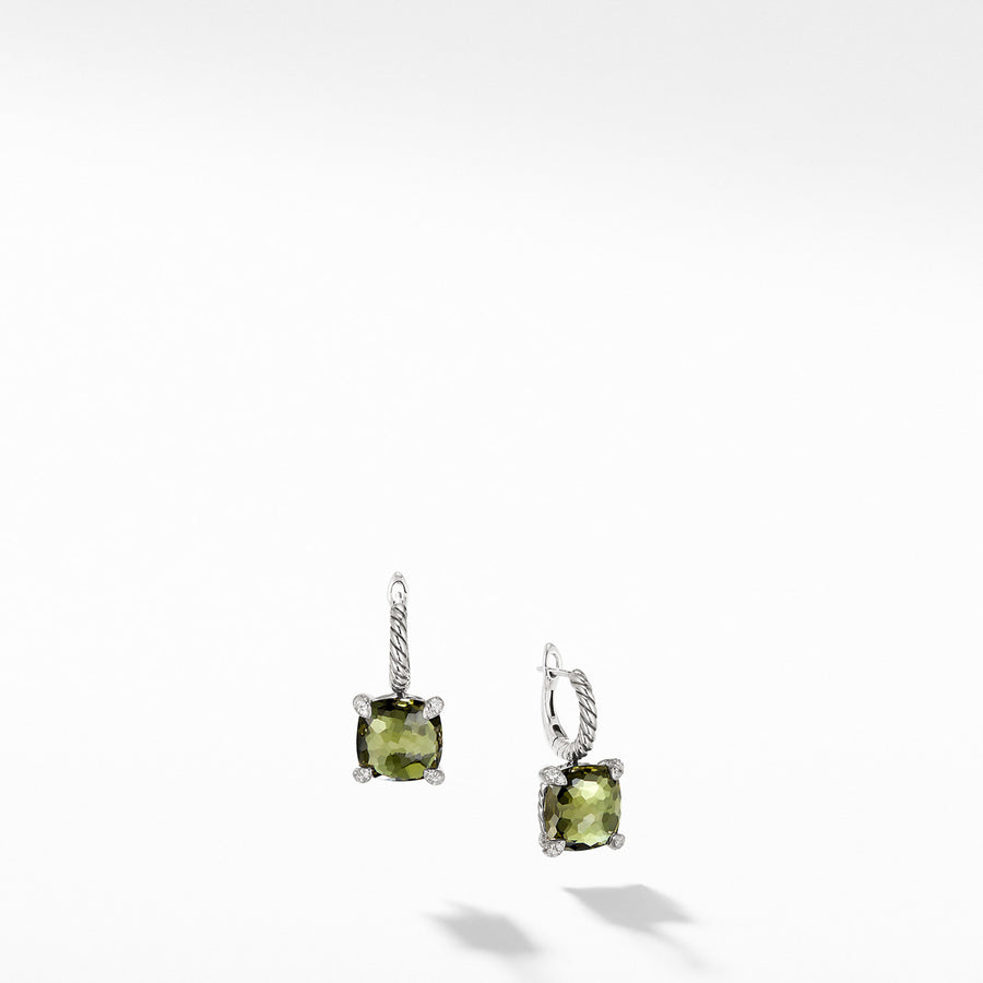 Chatelaine Drop Earrings with Green Orchid and Diamonds