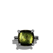Chatelaine Ring with Green Orchid and Diamonds