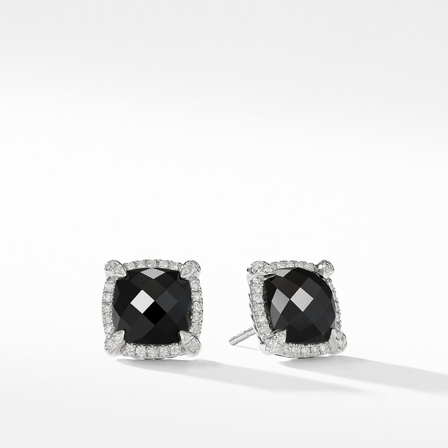 Chatelaine Pave Bezel Stud Earring with Black Onyx and Diamonds