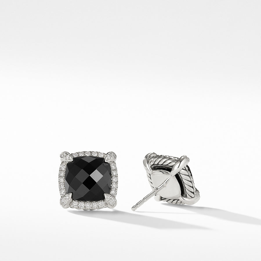Chatelaine Pave Bezel Stud Earring with Black Onyx and Diamonds