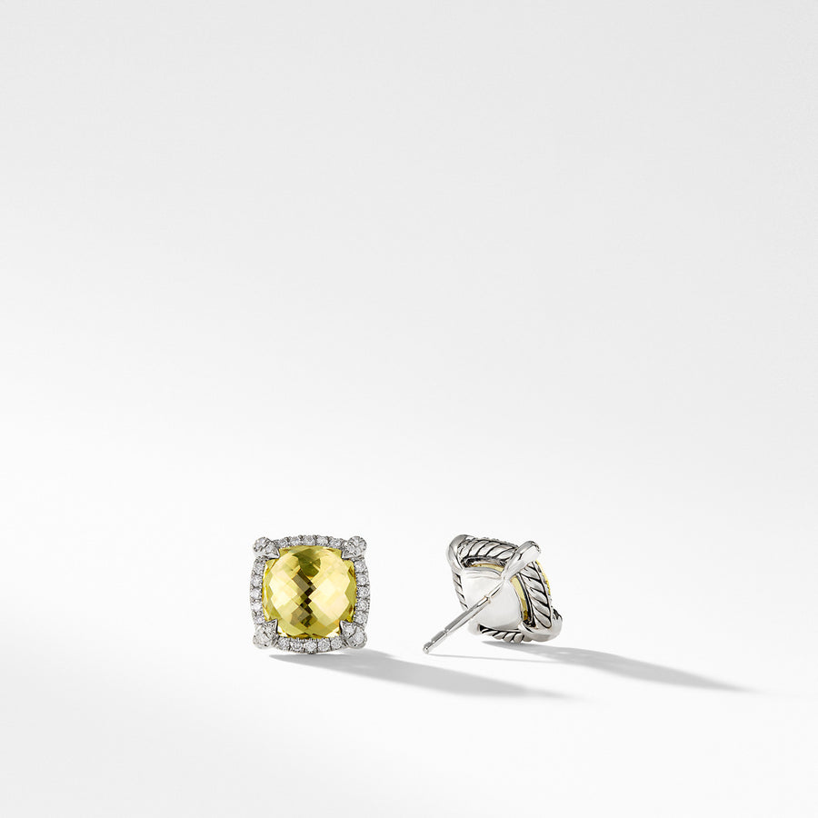 Chatelaine Pave Bezel Stud Earring with Lemon Citrine and Diamonds