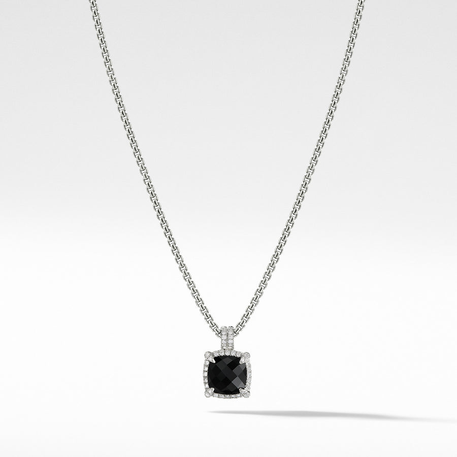 Chatelaine Pave Bezel Pendant Necklace with Black Onyx and Diamonds