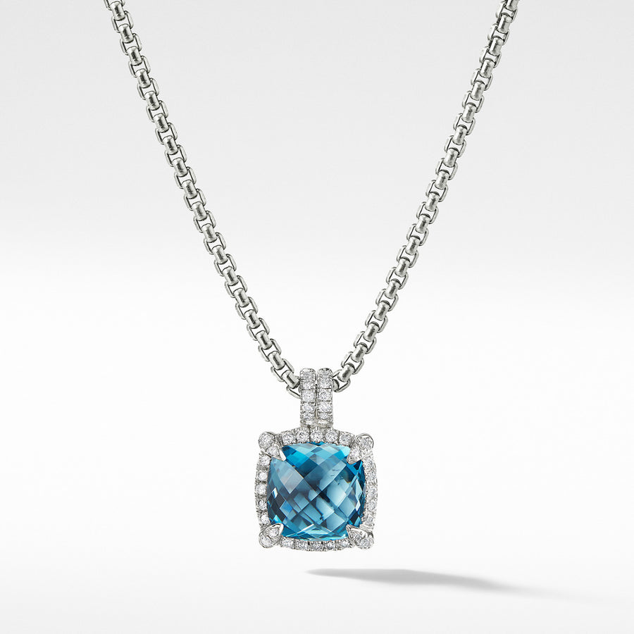 Chatelaine Pave Bezel Pendant Necklace with Hampton Blue Topaz and Diamonds