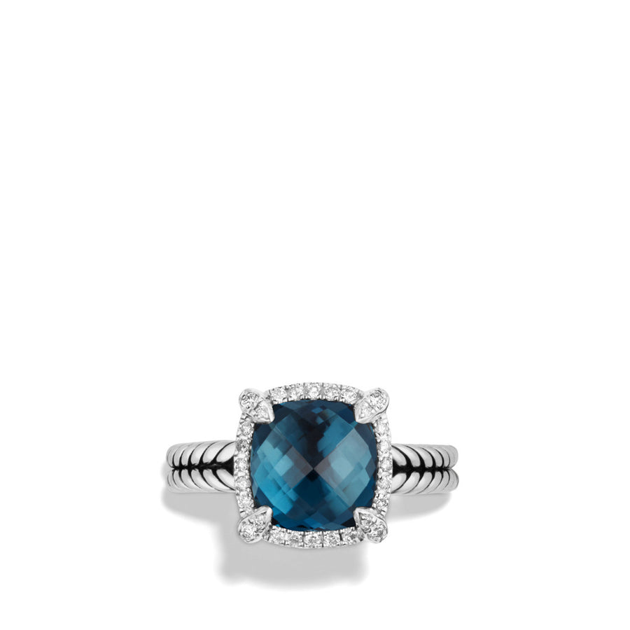 Chatelaine Pave Bezel Ring with Hampton Blue Topaz and Diamonds