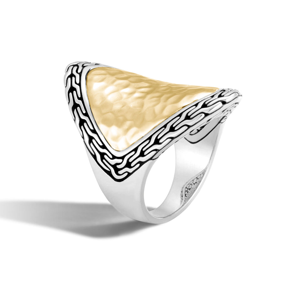Classic Chain Hammered Gold and Silver Heritage Marquise Ring