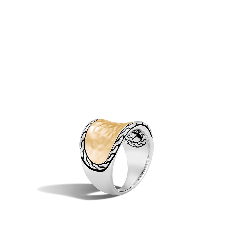 Classic Chain Hammered Gold and Silver Oval Saddle Ring