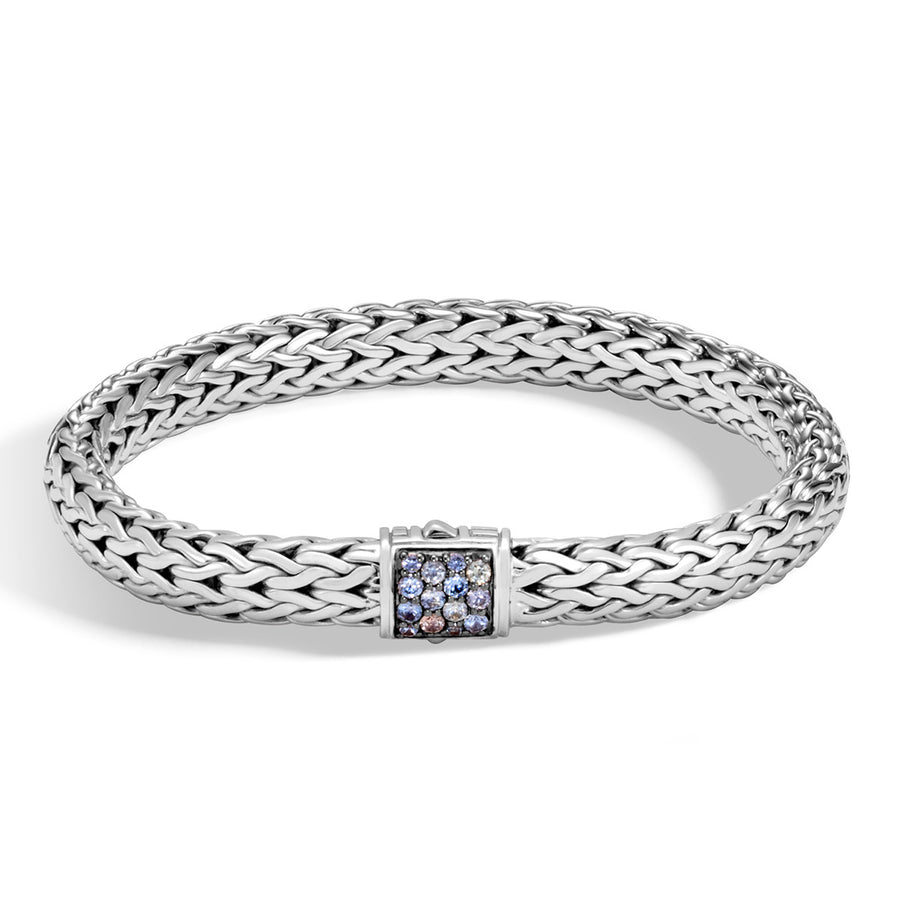 Classic Chain Silver Medium Bracelet with Mixed Grey Sapphire