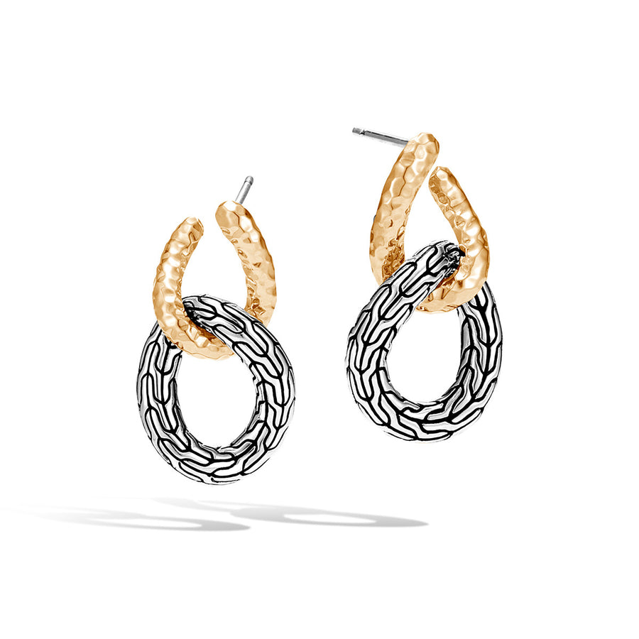 Classic Chain Hammered Gold and Silver Double Circle Earrings