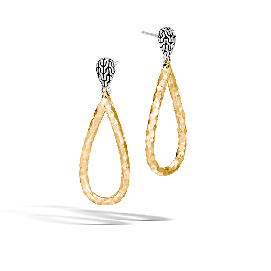 Classic Chain Hammered Gold and Silver Teardrop Earrings