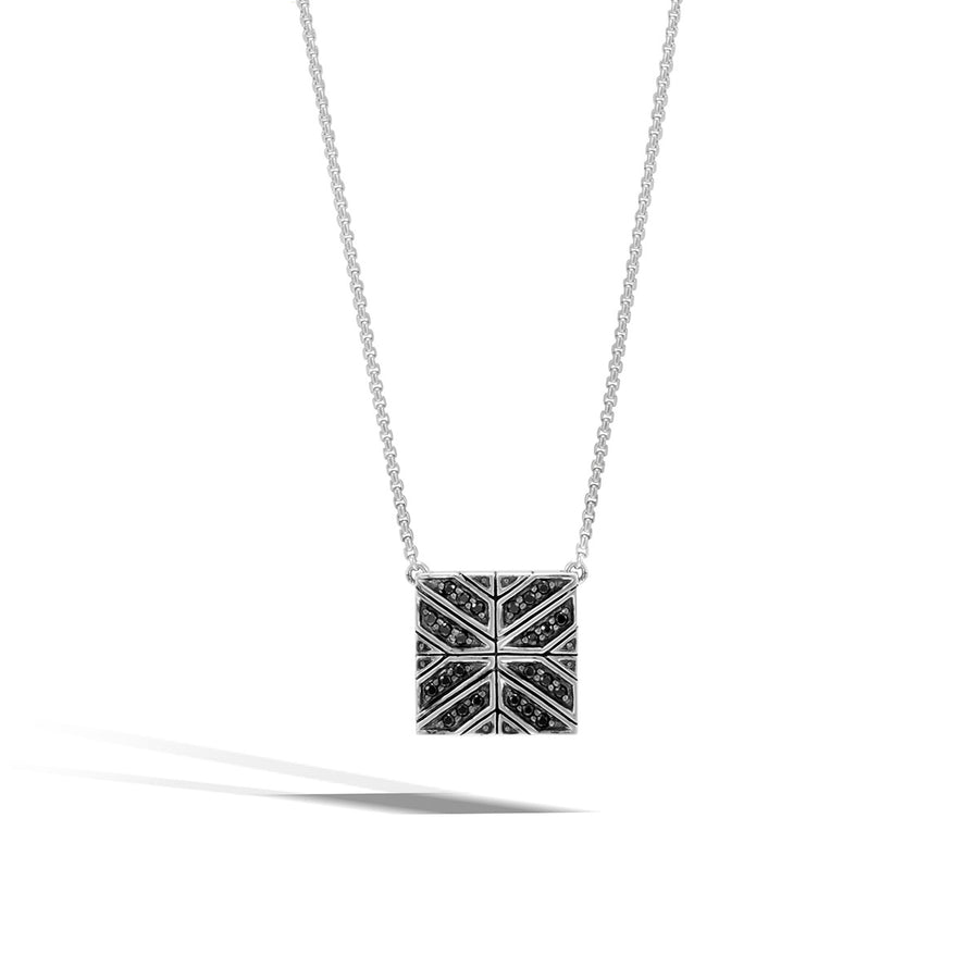 Modern Chain Silver Square Necklace with Treated Black Sapphire
