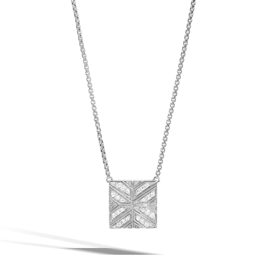 Modern Chain Silver Diamond Square Necklace