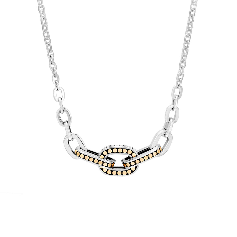 Dot Brushed Gold and Silver Station Necklace