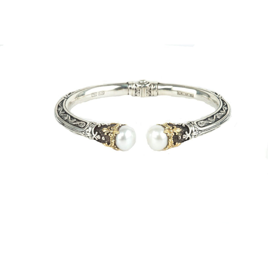 Sterling Silver & 18K Gold Pearl Hinged Bracelet