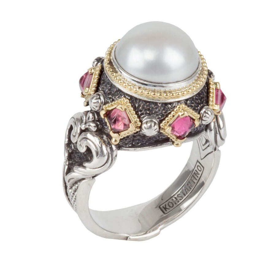 Sterling Silver 18K Gold Pearl Tourmaline Ring