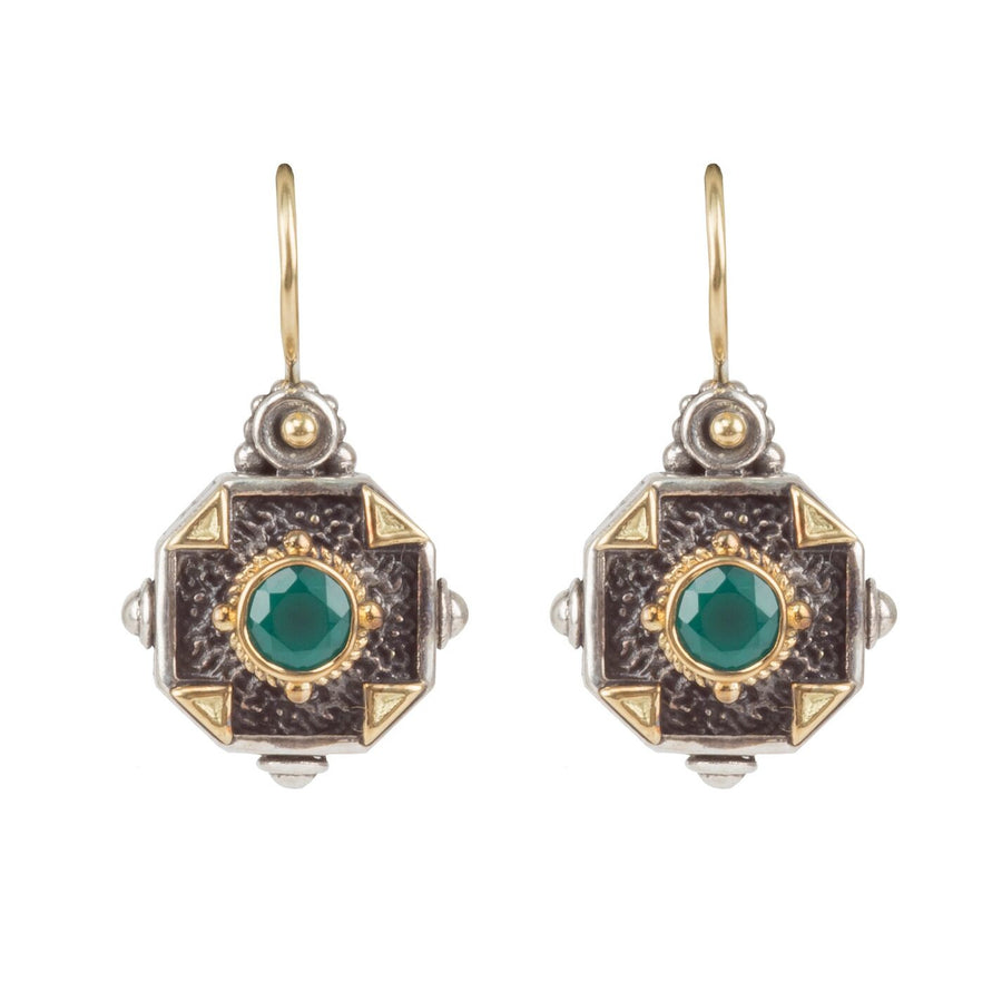 Sterling Silver and 18K Gold Green Agate Earrings