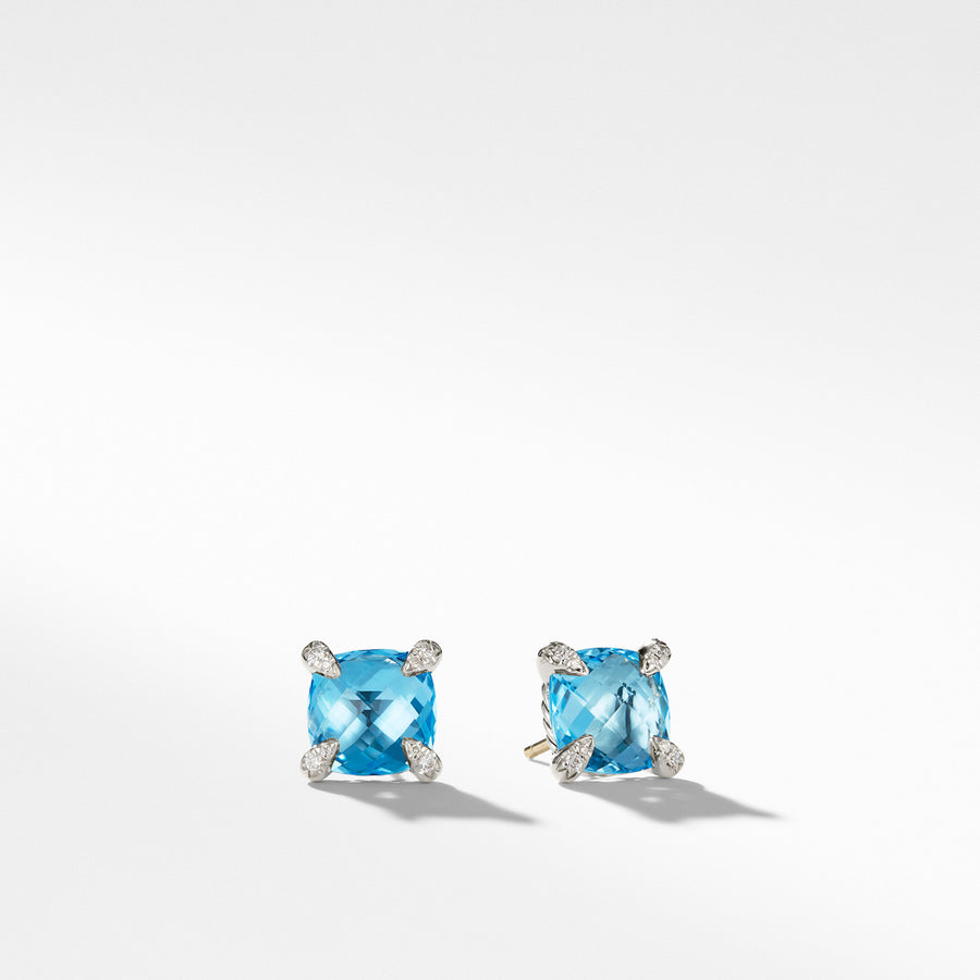 Chatelaine Stud Earrings with Blue Topaz and Diamonds