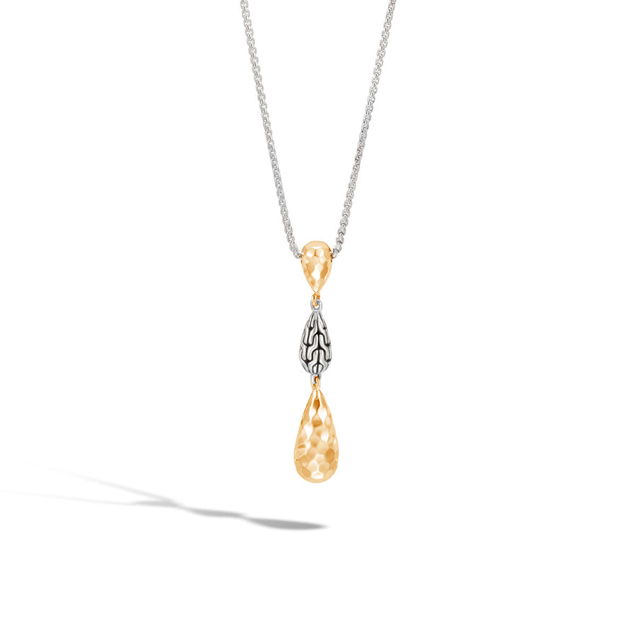 Classic Chain Hammered 18K Gold and Silver Pendant Necklace