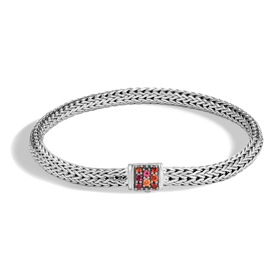 Classic Chain Silver Extra Small Bracelet with Garnet