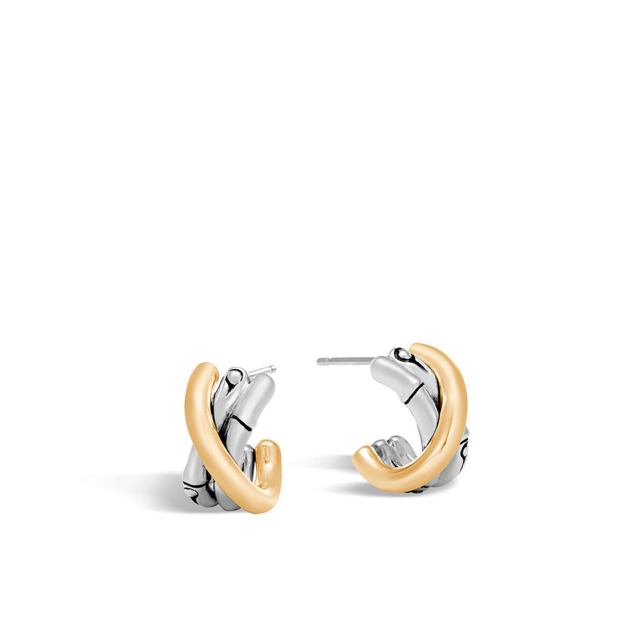 Bamboo 18K Gold and Silver J Hoop Earrings