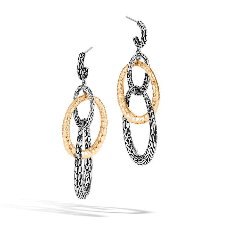 Classic Chain Hammered 18K Gold and Silver Drop Earrings