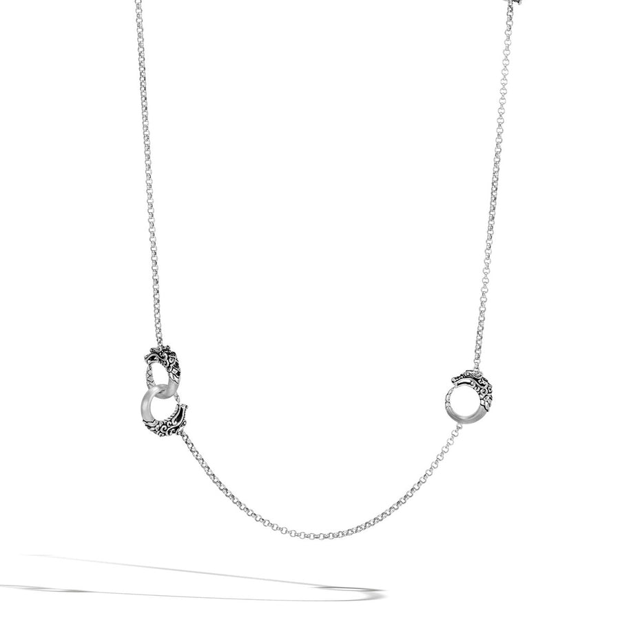 Legends Naga Silver Round Chain Necklace with Black Spinel