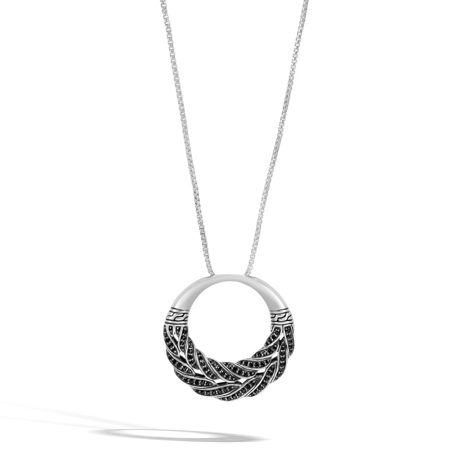 Classic Chain Silver Pendant Necklace with Black Sapphire and Black Spinel
