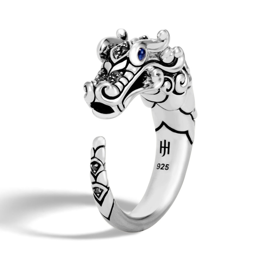 Legends Naga Silver Ring with Sapphire and Black Spinel