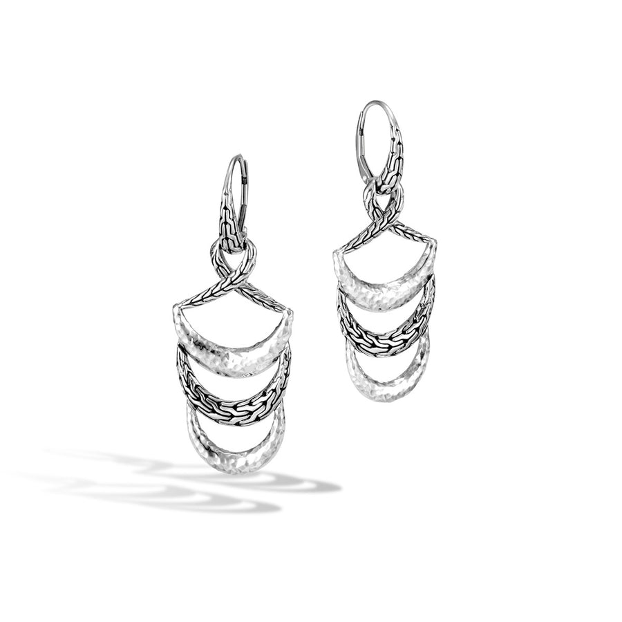 Classic Chain Arch Hammered Silver Drop Earrings