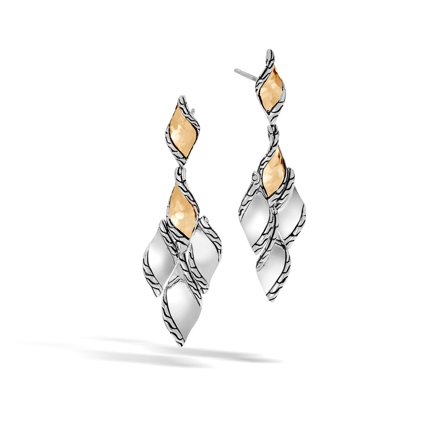 Classic Chain Wave Hammered 18K Gold and Silver Drop Earrings