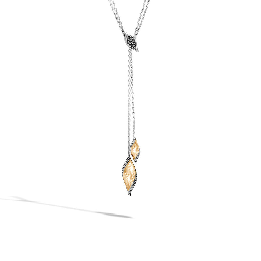 Classic Chain Wave Hammered 18K Gold and Silver Lariat Necklace