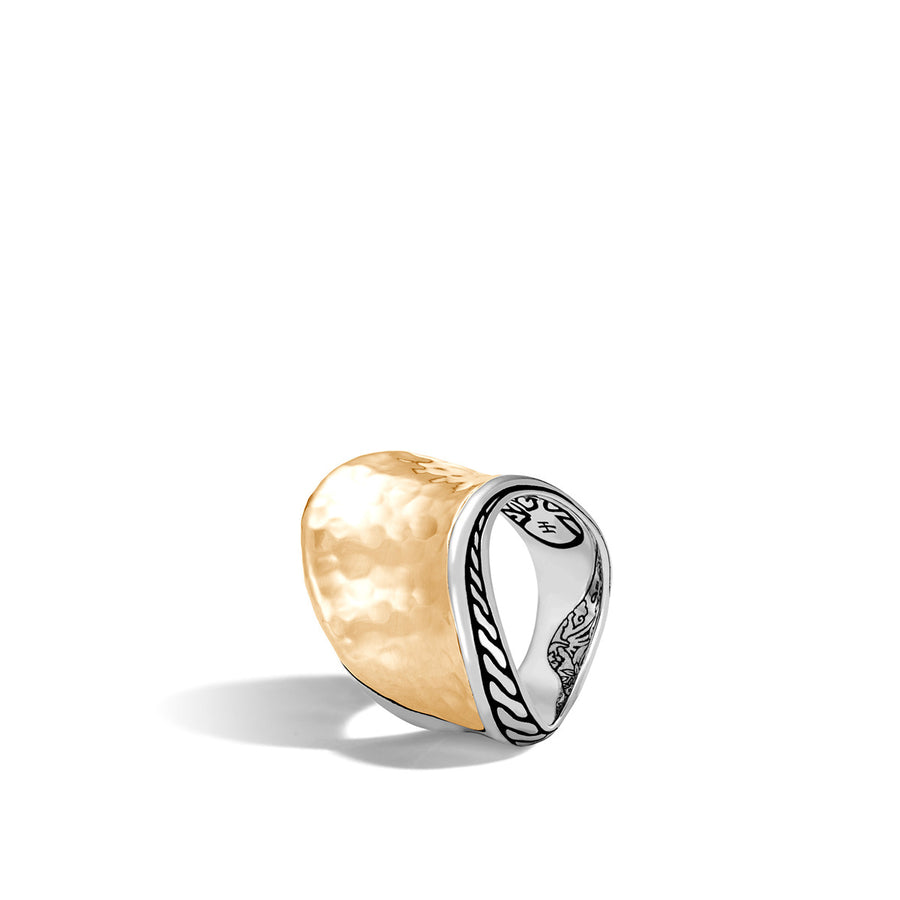 Classic Chain Wave Hammered 18K Gold and Silver Saddle Ring