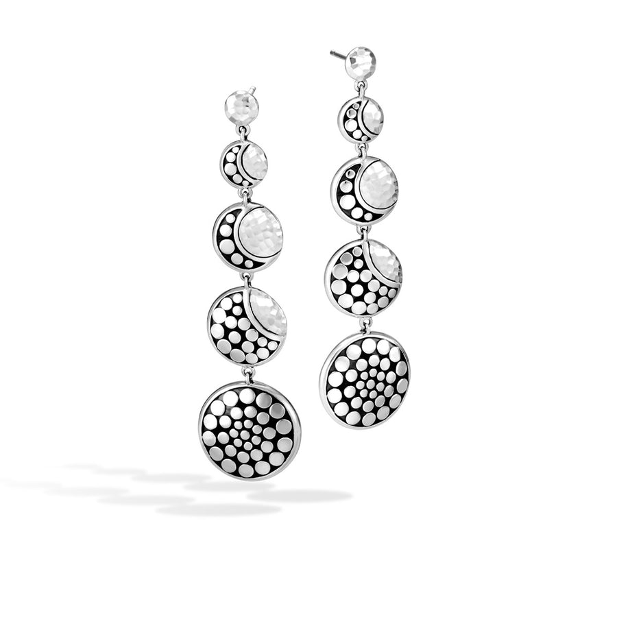 Dot Moon Phase Hammered Silver Drop Earrings