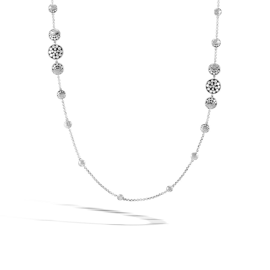 Dot Moon Phase Hammered Silver Station Necklace