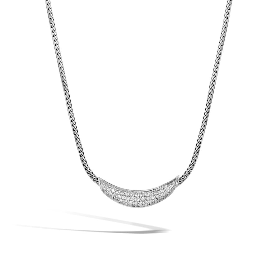 Classic Chain Arch Silver Diamond Pave Necklace