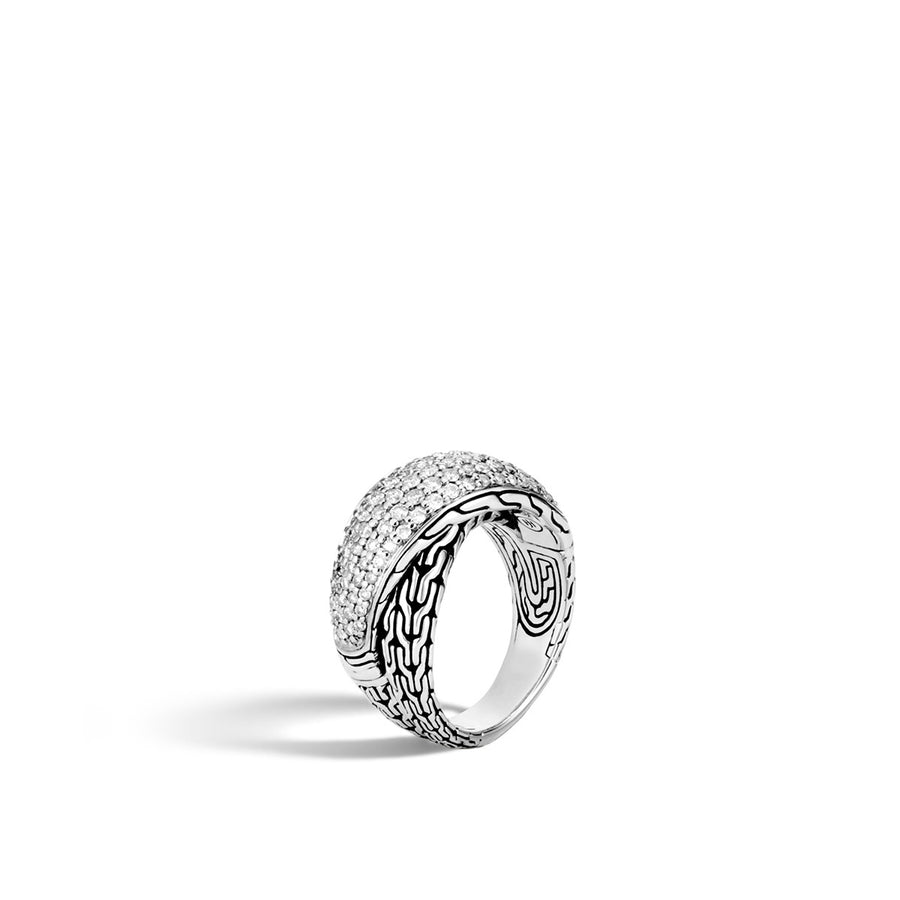 Classic Chain Arch Silver Diamond Pave Overlap Ring
