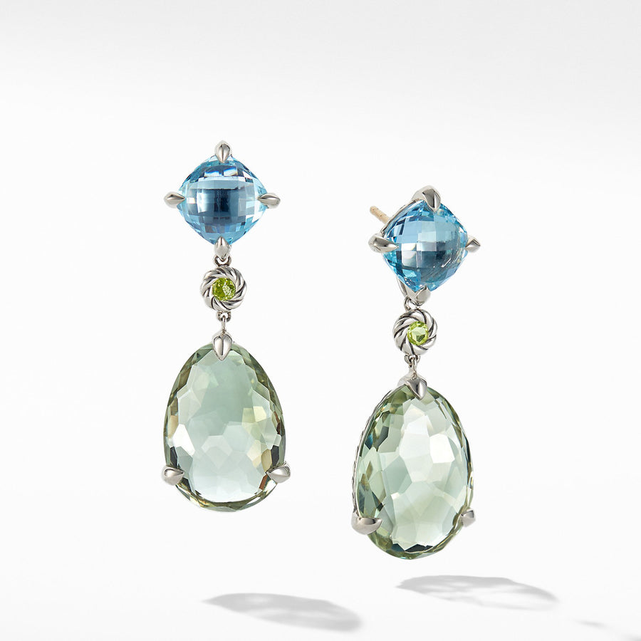 Chatelaine Drop Earrings with Prasiolite, Blue Topaz and Peridot