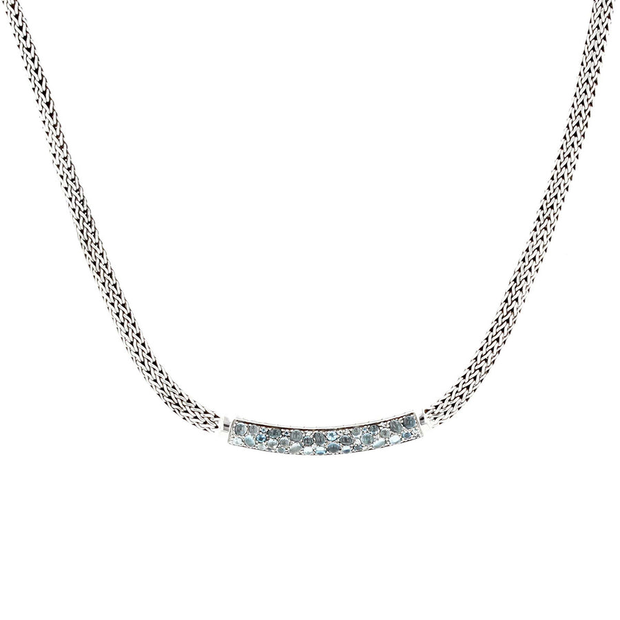 Classic Chain Silver Necklace with Blue Topaz and Blue Zircon