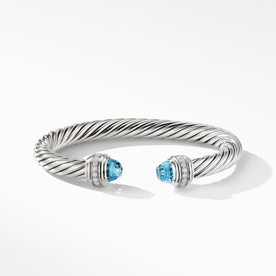 Cable Bracelet with Blue Topaz and Diamonds