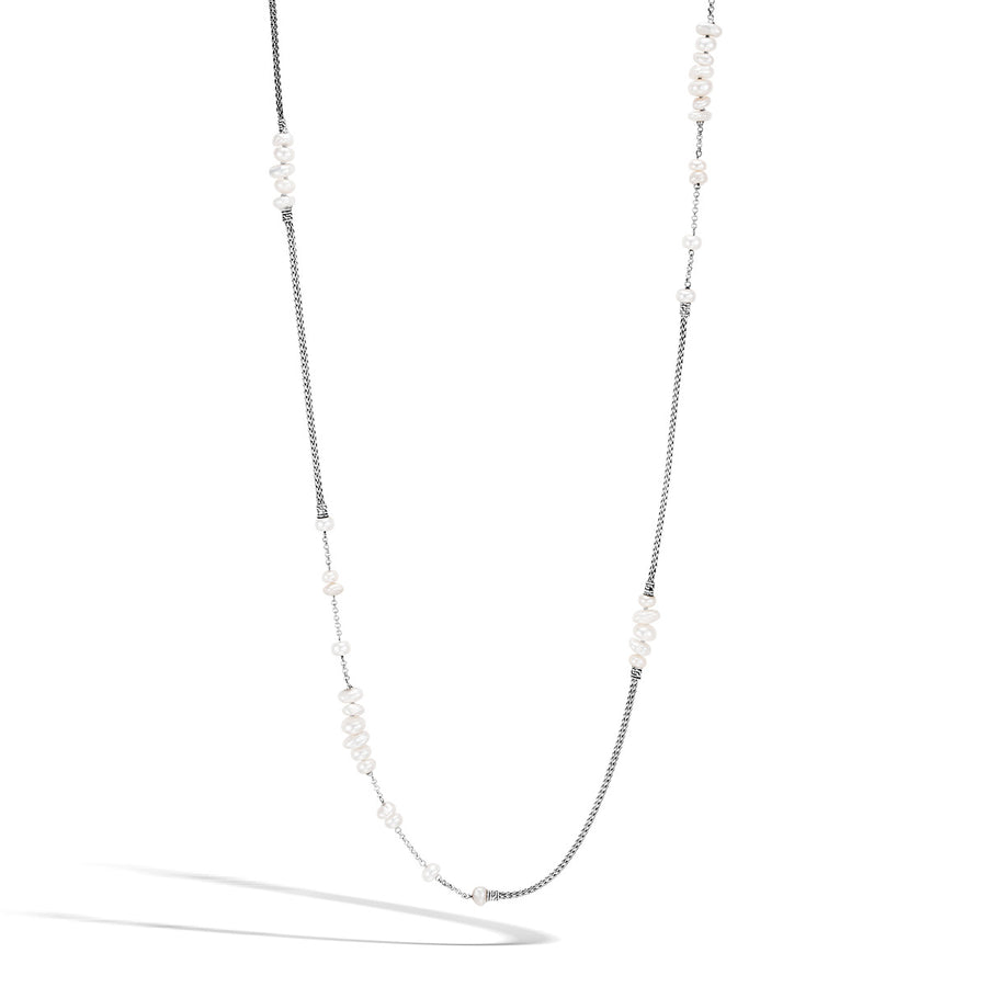Classic Chain Silver Mini Chain Necklace with Fresh Water Pearls