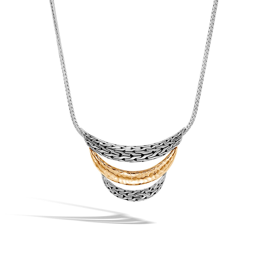 Classic Chain Arch Hammered 18K Gold and Silver Small Bib Necklace