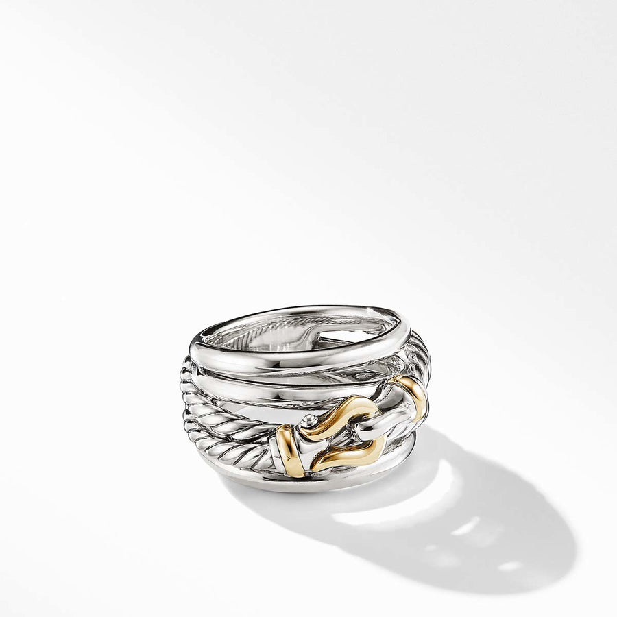 Buckle Crossover Ring in Sterling Silver with 18K Yellow Gold