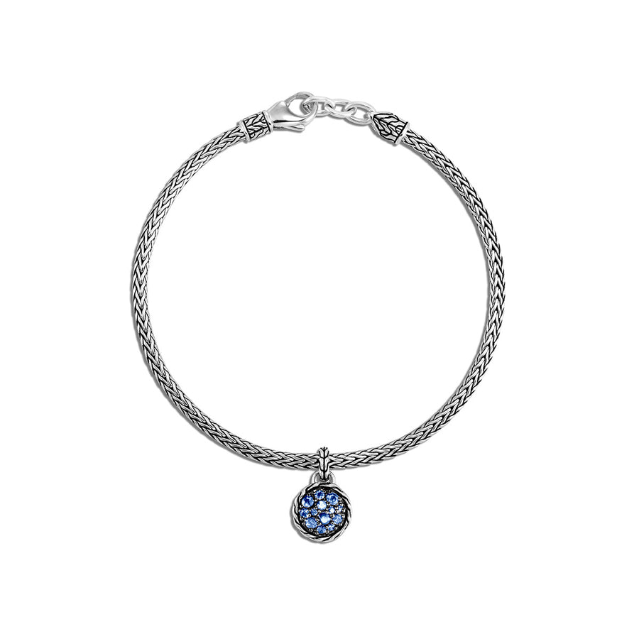Classic Chain Silver Round Sapphire Charm Bracelet