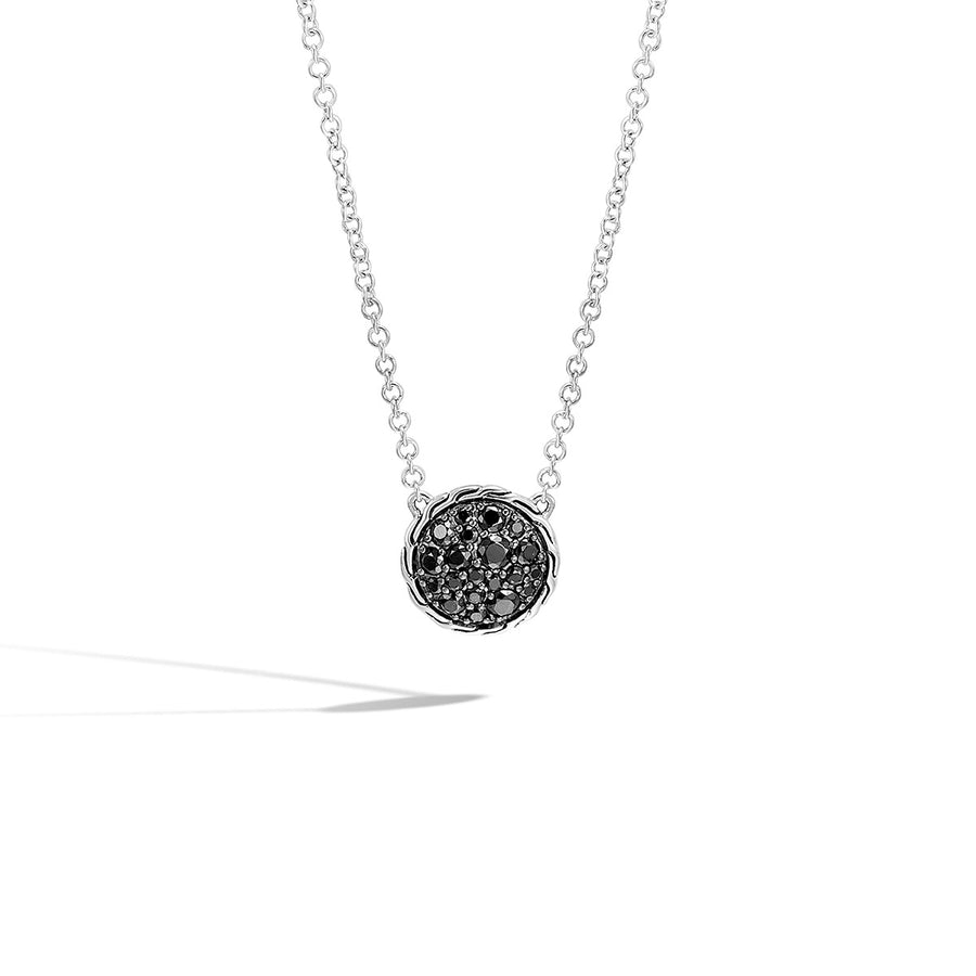 Classic Chain Silver Round Pendant Necklace with Sapphire and Spinel