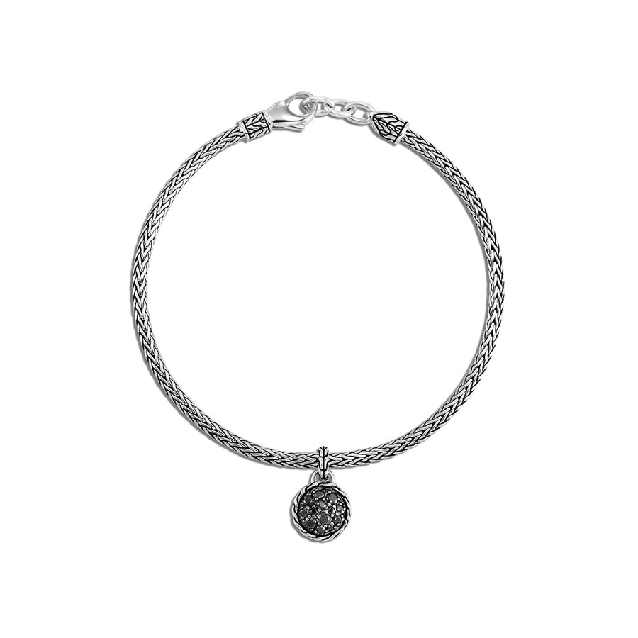 Classic Chain Silver Round Charm on Bracelet with Sapphire and Spinel