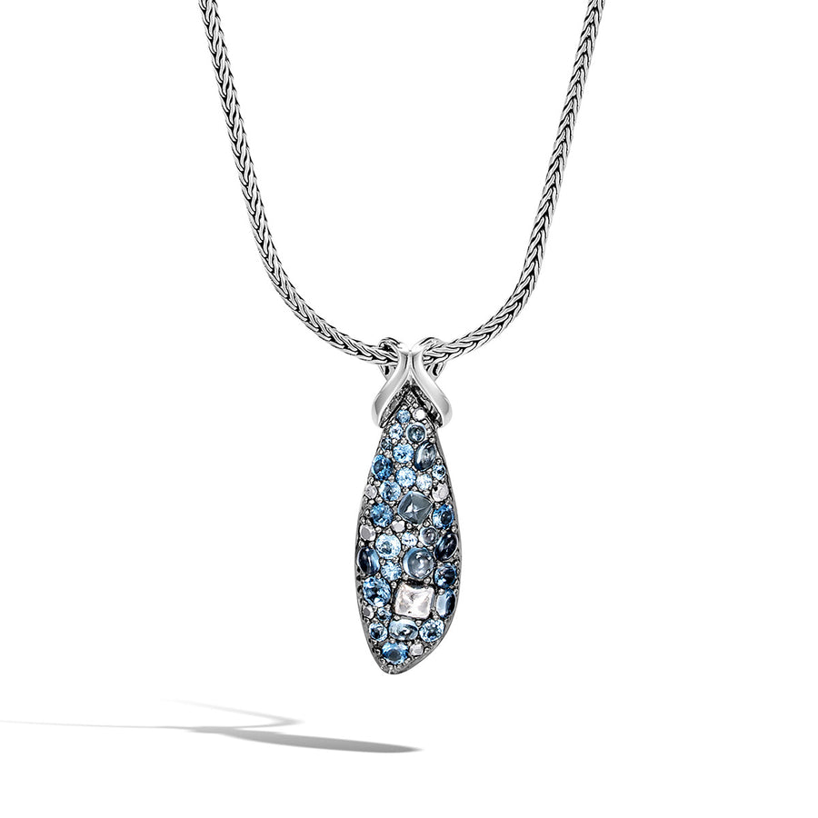 Asli Classic Chain Link Silver Pendant Necklace with London Blue Topaz, Swiss Blue Topaz, Siliconite and Silver Calcite