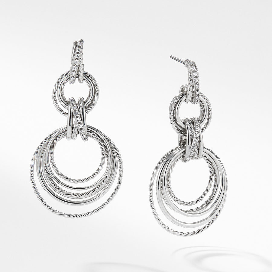 Crossover Double Drop Earrings with Diamonds, 49mm